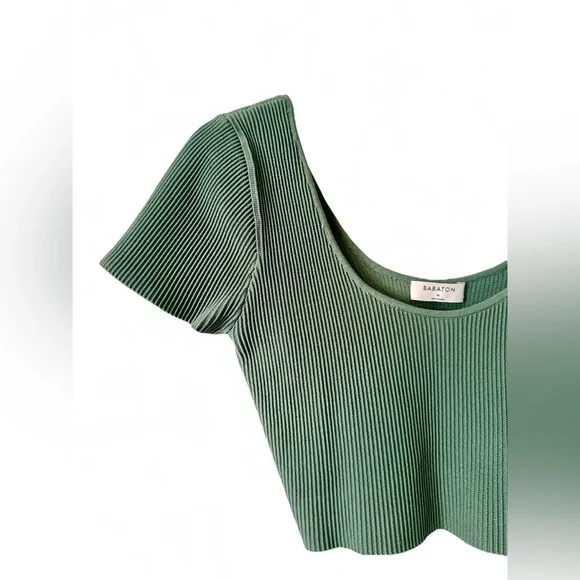 SOLD - Aritzia Babaton | Sculpt Knit Squareneck Top | Gallery Green | Size M - Picture 4 of 8